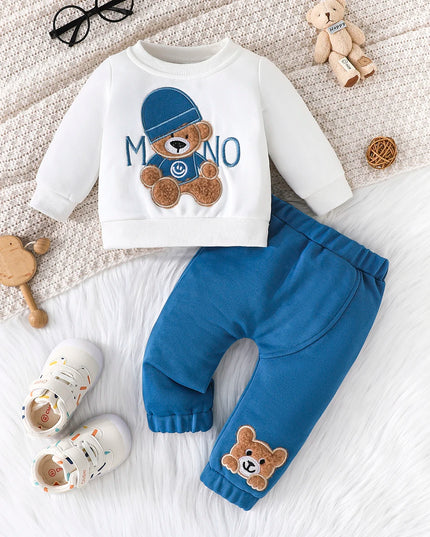 Terno For Kid 3-24Months Casual Cartoon Bear Long Sleeve tee and Navy Pants Outfit Toddler Infant Clothing Set Kids Wear