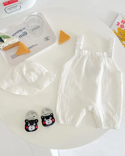 MILANCEL Summer Baby Clothes Bear Sling Romper Hat Two Piece Set Toddler One Piece