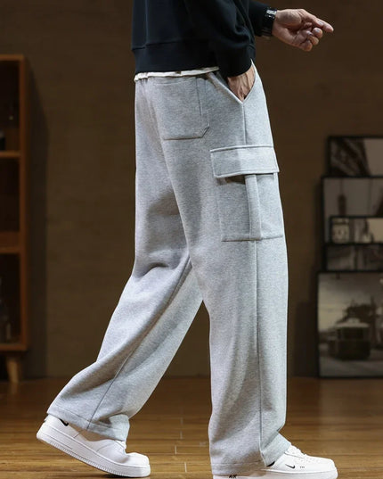 2024 New Men’s Sweatpants – Multi-Pocket Drawstring Cotton Casual Wide Pants, Loose Fit Straight Trousers, Large Size 8XL