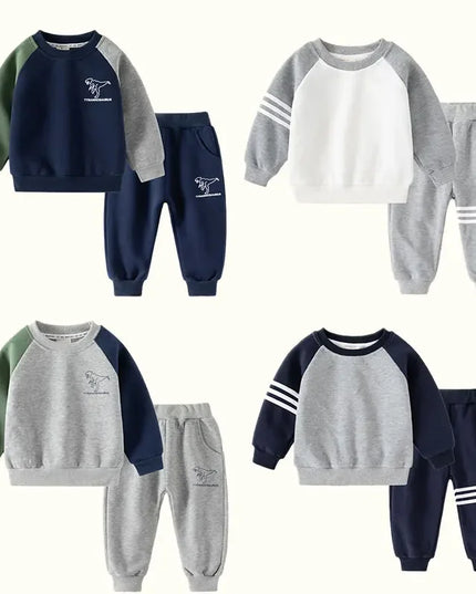 New Spring Autumn Children Clothes Set Color Patchwork Kids Boys Two-Piece Sets Children Boy Casual Tracksuit Outfits Tops Pants