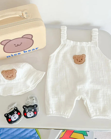 MILANCEL Summer Baby Clothes Bear Sling Romper Hat Two Piece Set Toddler One Piece