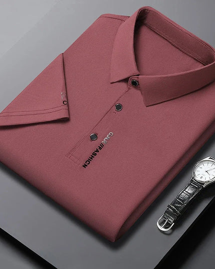 Men's Short Sleeve Solid Color Polo Shirt Breathable Comfortable Elastic Top New Arrivals Casual Business Style