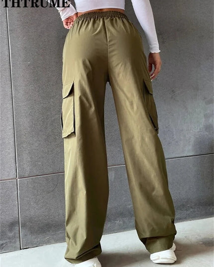 Vintage Streetwear Cargo Pants Fashion Women Solid Oversized Pocket High Waist Baggy Pant Casual Hip Hop Straight New Trousers