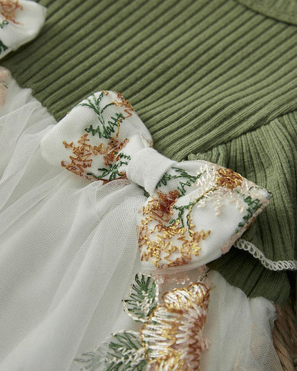 BeQeuewll 0-2Y Baby Girl Romper Dress Flower Embroidery Knit Rib Ruffles Crew Neck Jumpsuits Summer Bodysuits with Bow Headband