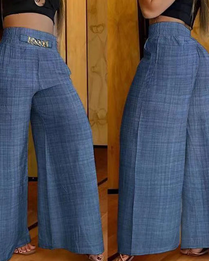 High Waist Solid Color Wide Leg Pants Summer Chic Loose Elegant Metal Flared Pant Office Ladies Straight Holiday Women Trousers