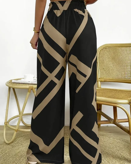 Geometric Pattern Print Wide Leg Pants Casual Loose Bow Front High Waist Pants For Every Day, Women's Clothing