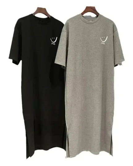 Women's Summer New Short Sleeved T-shirt Dress Loose Mid Length Over Knee Dress