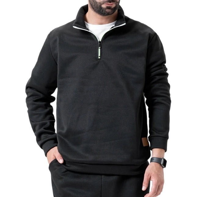 Men's Half Zipper Long Sleeved Sweatshirts Solid Color Stand Collar Pullovers Outdoor Solid Color Lightweight Streetwear