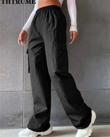 Vintage Streetwear Cargo Pants Fashion Women Solid Oversized Pocket High Waist Baggy Pant Casual Hip Hop Straight New Trousers