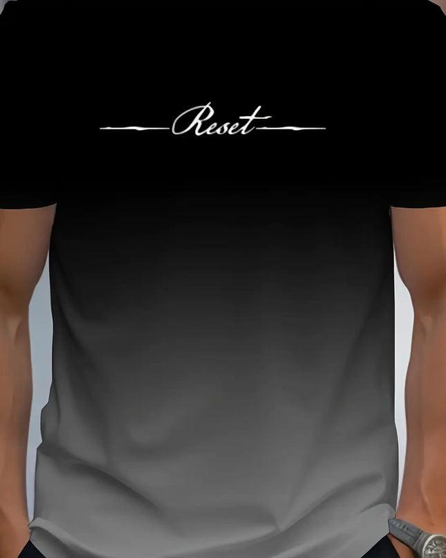 Alphabet Print Gradient Crew Neck Short Sleeve T-shirt For Men, Casual Summer T-Shirt For Daily Wear And Vacation Resorts