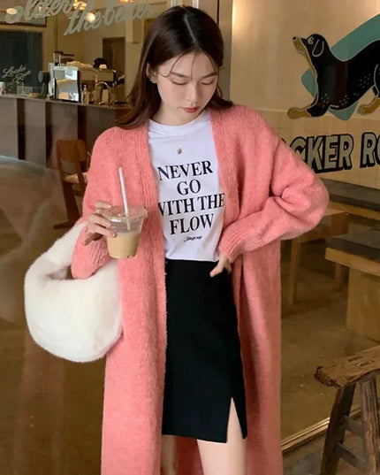 Women Pink Cardigan Knitted Streetwear  Autumn Elegant Thicken Knitwear Harajuku Kimono Loose Chic Wool Cardigans Ladies Winter