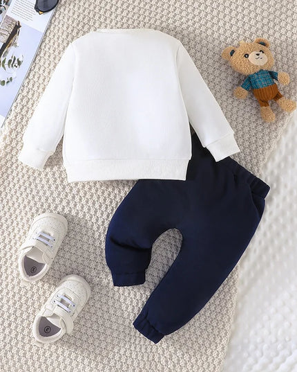 Terno For Kid 3-24Months Casual Cartoon Bear Long Sleeve tee and Navy Pants Outfit Toddler Infant Clothing Set Kids Wear