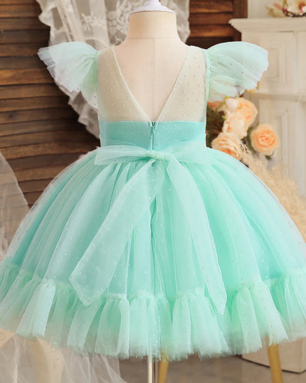 Flower Girl Wedding Dress Kids Pink Birthday Party Bow Princess Clothes Baby Evening Gala Costume Summer Ruffle Sleeve Tutu Gown