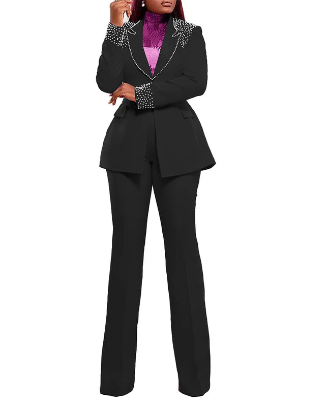 2 Pieces Women's Sets A Long Sleeve Pearl Blazers Suit