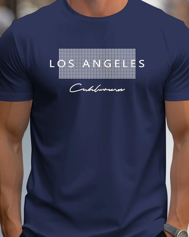 Men's  summer loose fit large Los Angeles Graphic printed slim fit casual sports round neck short sleeved T-shirt top
