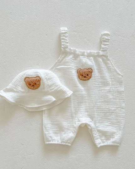 MILANCEL Summer Baby Clothes Bear Sling Romper Hat Two Piece Set Toddler One Piece