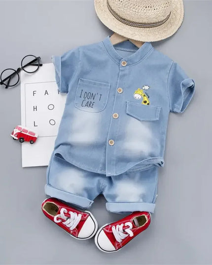New Summer Baby Boys Denim Clothing Children Casual Short Sleeve Shirt Shorts 2Pcs/Set Kids Sportswear Toddler Fashion Wear