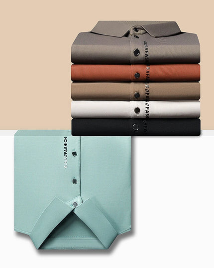 2024 Summer New Men's Business Casual Solid Color Short Sleeved POLO Shirt Comfortable and Cool Fashion T-shirt