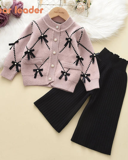 Bear Leader Baby Sweatshirt & Pants Set – 2pcs Knitted Tracksuit for 2-6 Years Girls, Winter Kids Clothing