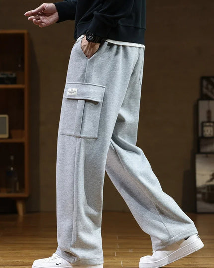 2024 New Men’s Sweatpants – Multi-Pocket Drawstring Cotton Casual Wide Pants, Loose Fit Straight Trousers, Large Size 8XL
