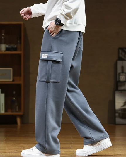 2024 New Men’s Sweatpants – Multi-Pocket Drawstring Cotton Casual Wide Pants, Loose Fit Straight Trousers, Large Size 8XL