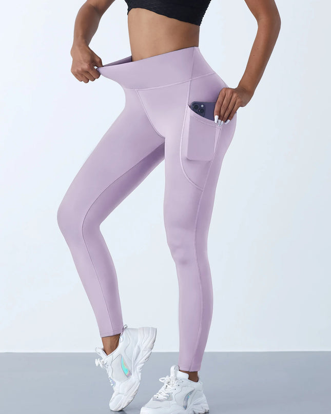 New High Waist Women's Leggings Stretch Yoga Pants Tights With Pockets Push Up Fitness Running Sportswear Solid Color Pants