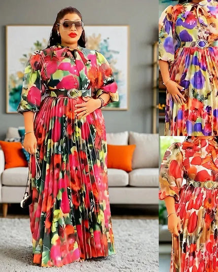 Plus Size African Print Dress – Elegant Autumn 3/4 Sleeve Party & Evening Long Maxi Gown, Dashiki African Clothes