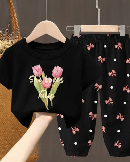 Summer Kids Clothing Set – Girls Toddler Cute Fashion T-Shirt Top & Pants 2-Piece Outfit, Baby Girl Clothess