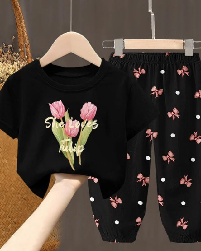 Summer Kids Clothing Set – Girls Toddler Cute Fashion T-Shirt Top & Pants 2-Piece Outfit, Baby Girl Clothess