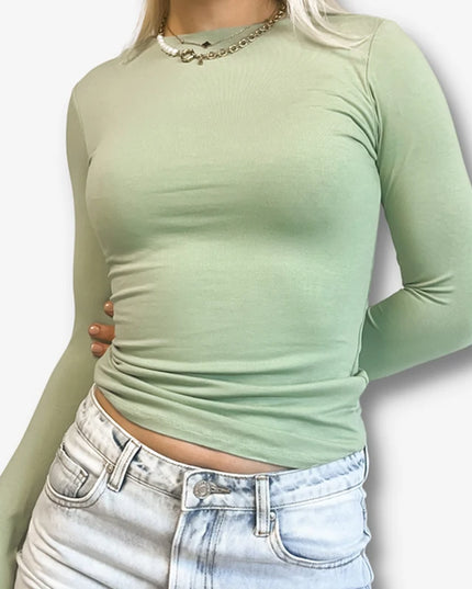 hirigin Women Casual Double Layer Basic Tee Shirts Long Sleeve Slim Fit Crop Tops Fairy Cottage Vintage T-shirt Female Clothes