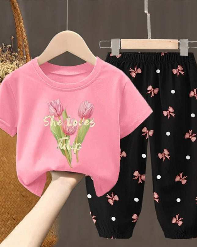 Summer Kids Clothing Set – Girls Toddler Cute Fashion T-Shirt Top & Pants 2-Piece Outfit, Baby Girl Clothess