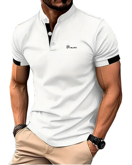 Spring Summer Men Casual Short Sleeve Stand Collar Polo T Shirt Men Sport Golf Polo Shirt Letter Print Slim Fit Polo Tops