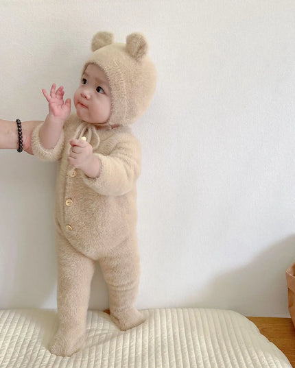 0-3T Baby Boys & Girls Winter Romper with Hat – Warm Cute Jumpsuit, Sweet & Lovely Baby Outfit
