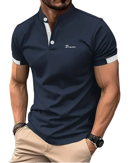Spring Summer Men Casual Short Sleeve Stand Collar Polo T Shirt Men Sport Golf Polo Shirt Letter Print Slim Fit Polo Tops