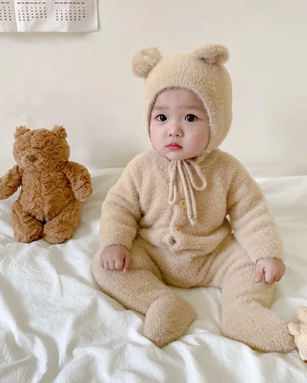 0-3T Baby Boys & Girls Winter Romper with Hat – Warm Cute Jumpsuit, Sweet & Lovely Baby Outfit