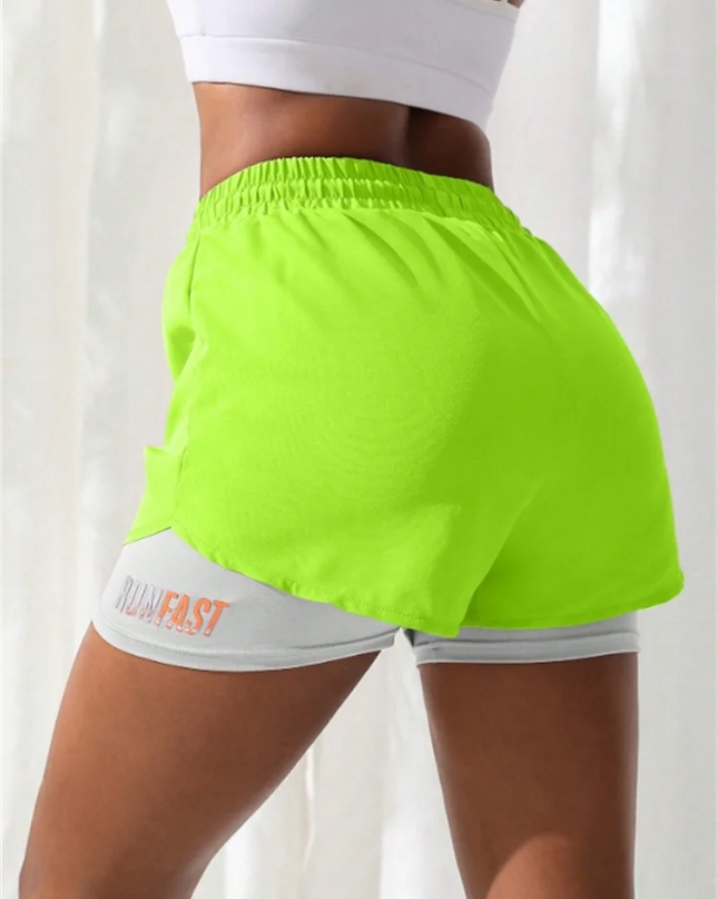 Women's High Rise Yoga Shorts With Elastic Proximity Control Running Shorts, Fake Two Pieces Pants