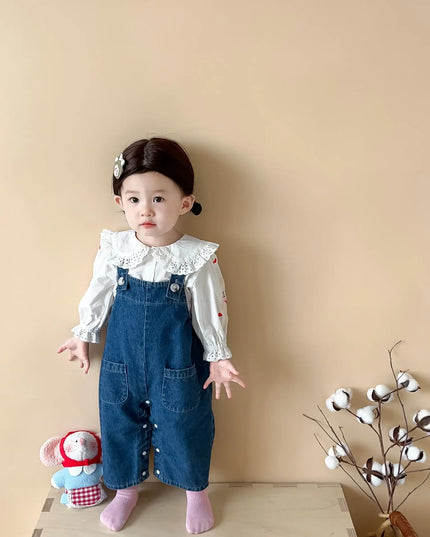 "2025 Autumn Baby Girl Sleeveless Denim Jumpsuit – Cute Rabbit Ear Overalls for Toddlers (0-24M)