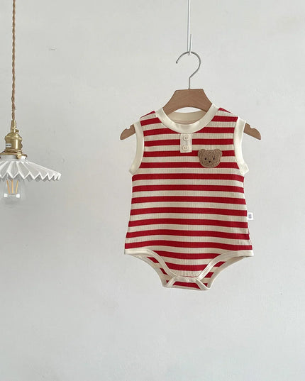 Summer Newborn Baby Romper – Cartoon Bear Striped Jumpsuit for Girls & Boys, Korean One-Piece Onesie (0-24M)
