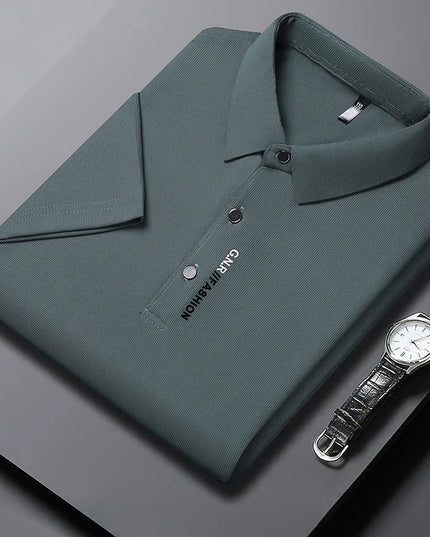 Men's Short Sleeve Solid Color Polo Shirt Breathable Comfortable Elastic Top New Arrivals Casual Business Style