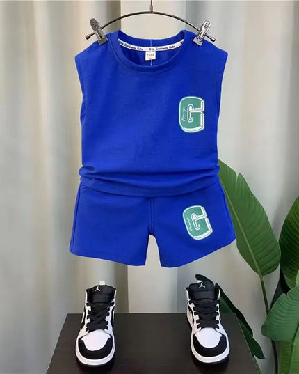 Kids Boys Summer Vest Set New Fashionable Baby Net Red Clothes Boys and Children's Fashion Two Piece Set Kids Outfits