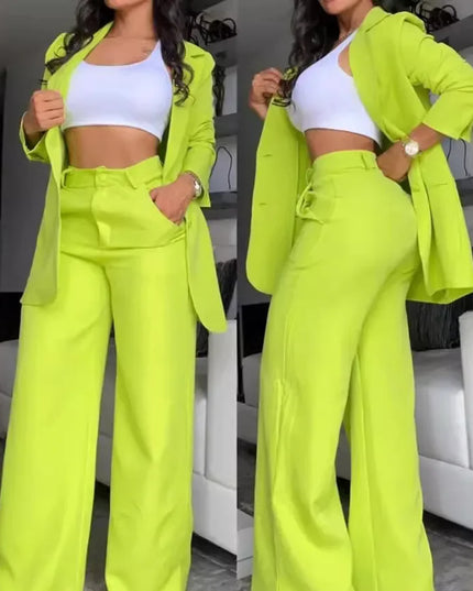 Elegant Two Piece Set Women  Long Sleeve Blazer Coat