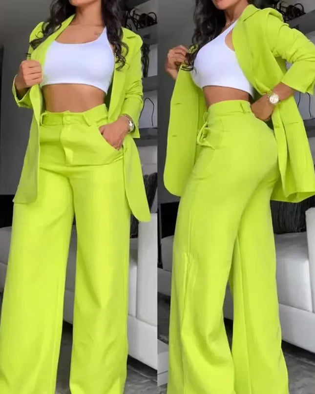 Elegant Two Piece Set Women  Long Sleeve Blazer Coat