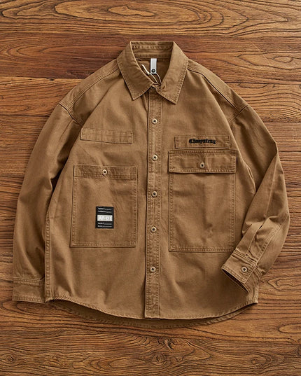 Heavy cargo shirt for men retro shirt for men pure cotton wash to do old loose casual long-sleeved coat for men