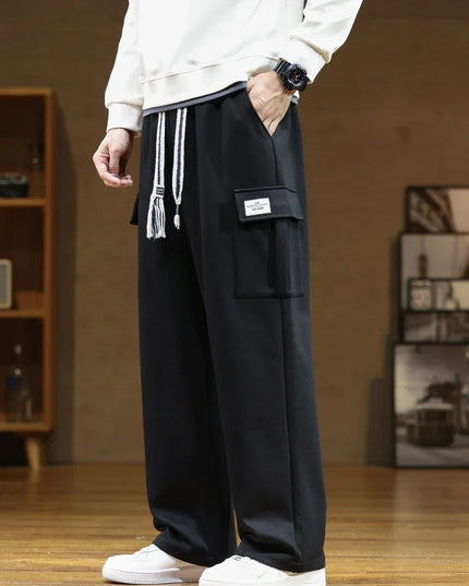 2024 New Men’s Sweatpants – Multi-Pocket Drawstring Cotton Casual Wide Pants, Loose Fit Straight Trousers, Large Size 8XL