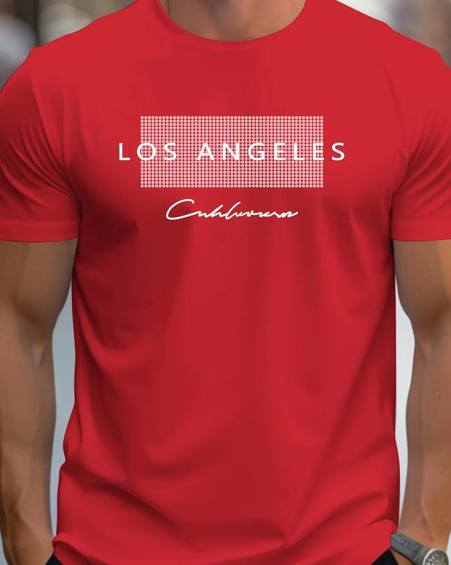 Men's  summer loose fit large Los Angeles Graphic printed slim fit casual sports round neck short sleeved T-shirt top