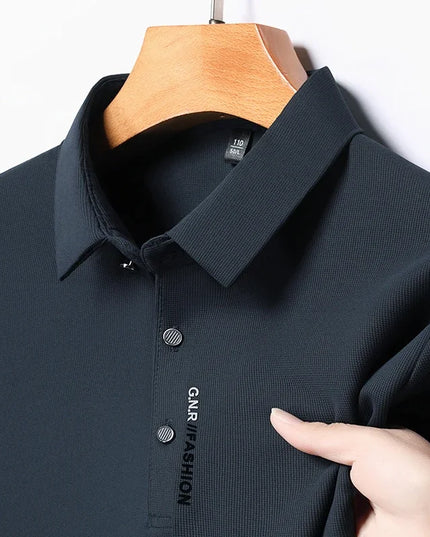 Men's Short Sleeve Solid Color Polo Shirt Breathable Comfortable Elastic Top New Arrivals Casual Business Style