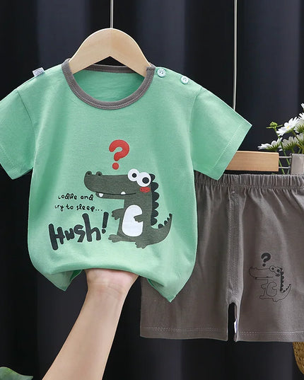 Cartoon Printed Clothing Pure Cotton Home Clothes 2 Piece Suits Toddler Fashion Cute Casual Tracksuits Contrast T-shirt+Shorts
