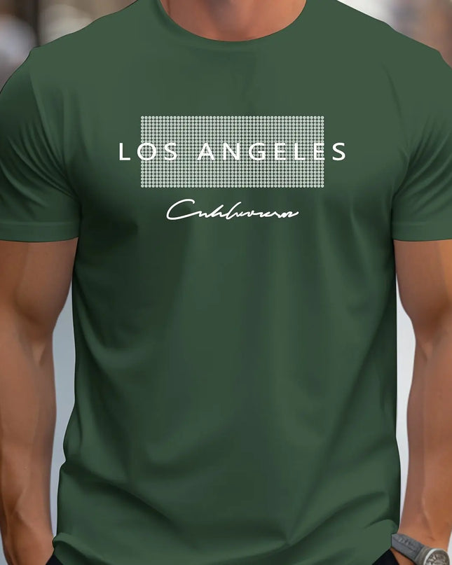 Men's  summer loose fit large Los Angeles Graphic printed slim fit casual sports round neck short sleeved T-shirt top