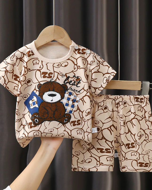 Cartoon Printed Clothing Pure Cotton Home Clothes 2 Piece Suits Toddler Fashion Cute Casual Tracksuits Contrast T-shirt+Shorts