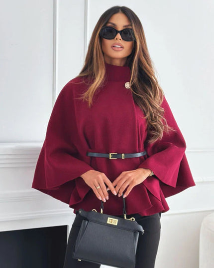 Woolen Cloak Cape Coat Women Elegant Stand Collar Oversize Batwing Sleeve Lady Jacket 2024 Autumn Winter Fashion Woman Ponchos